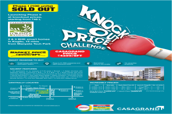 Launching phase 2 at knockout prices at Rs. 49 lakhs at Casagrand Lorenza in Bangalore